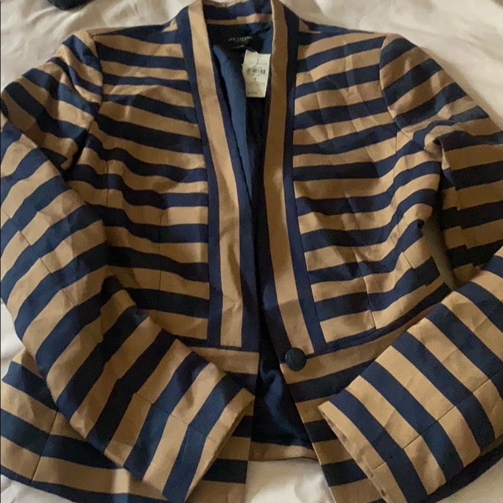 Blue and tan color Ann Taylor suit top